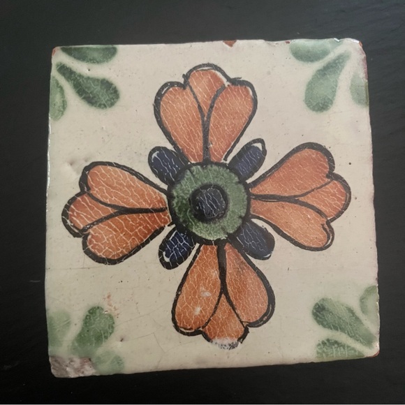 Mexican Hand Painted Terra-Cotta Talavera Vintage Tiles Set of 4 - Picture 4 of 15